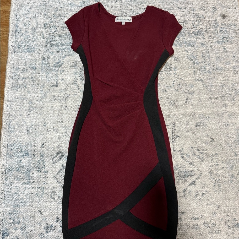 Almost Famous Red and Black Asymmetrical Wrap Cocktail Dress